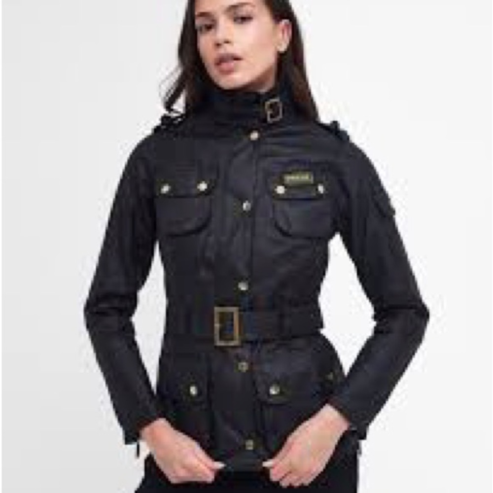 Barbour Black Utility Jacket with Belted Waist and High Collar
